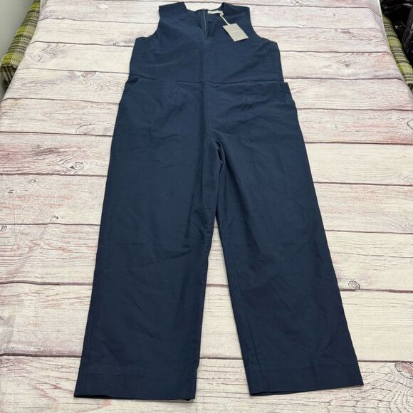 Everlane The Structured Cotton Jumpsuit V-Neck Navy Blue Women's Size 16 NEW - Picture 2 of 10